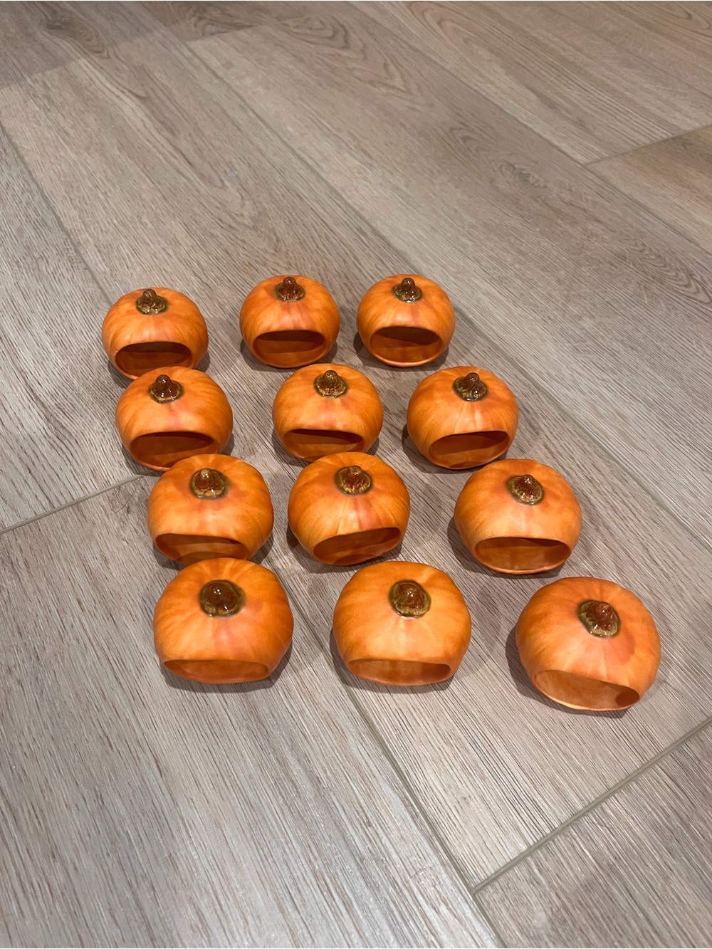 Harvest Orange Pumpkin Ceramic Napkin Rings - Set of 12